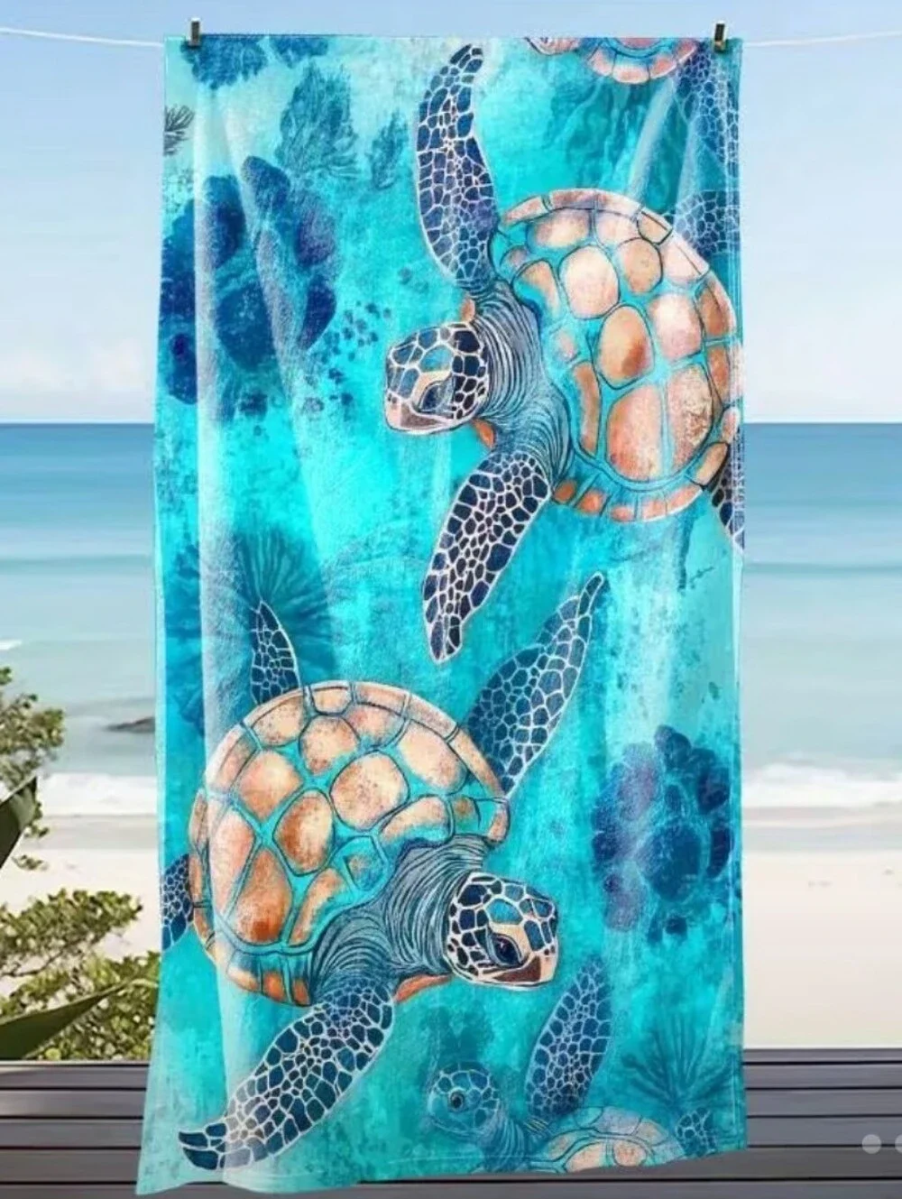 Large Turquoise Sea Turtle Beach Towel You Pick Tan Turtles Or Blue